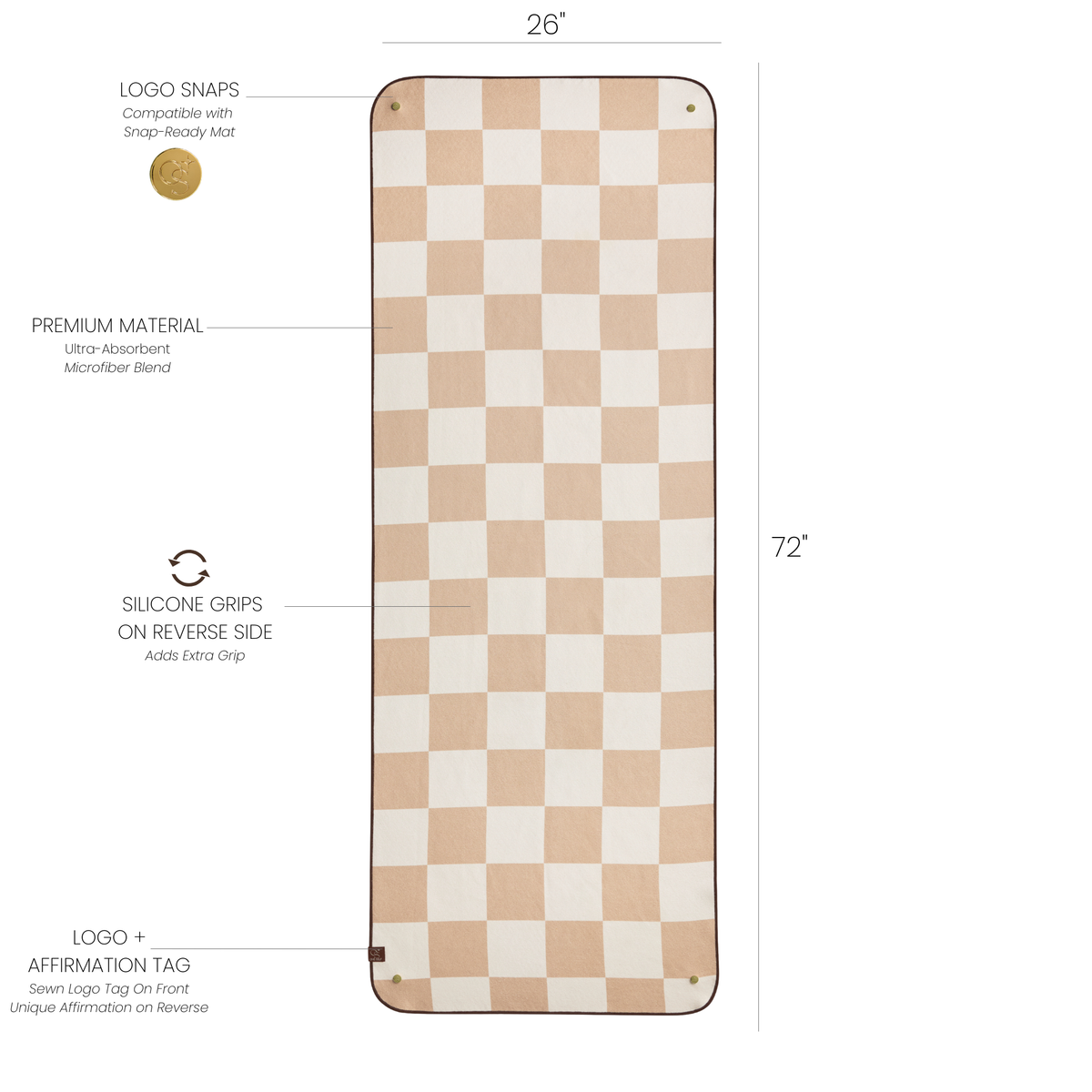 checkered mat towel with dimensions and label