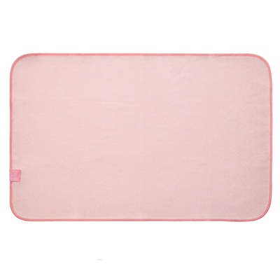 Pink hand towel mat with a small pink tag on a white background