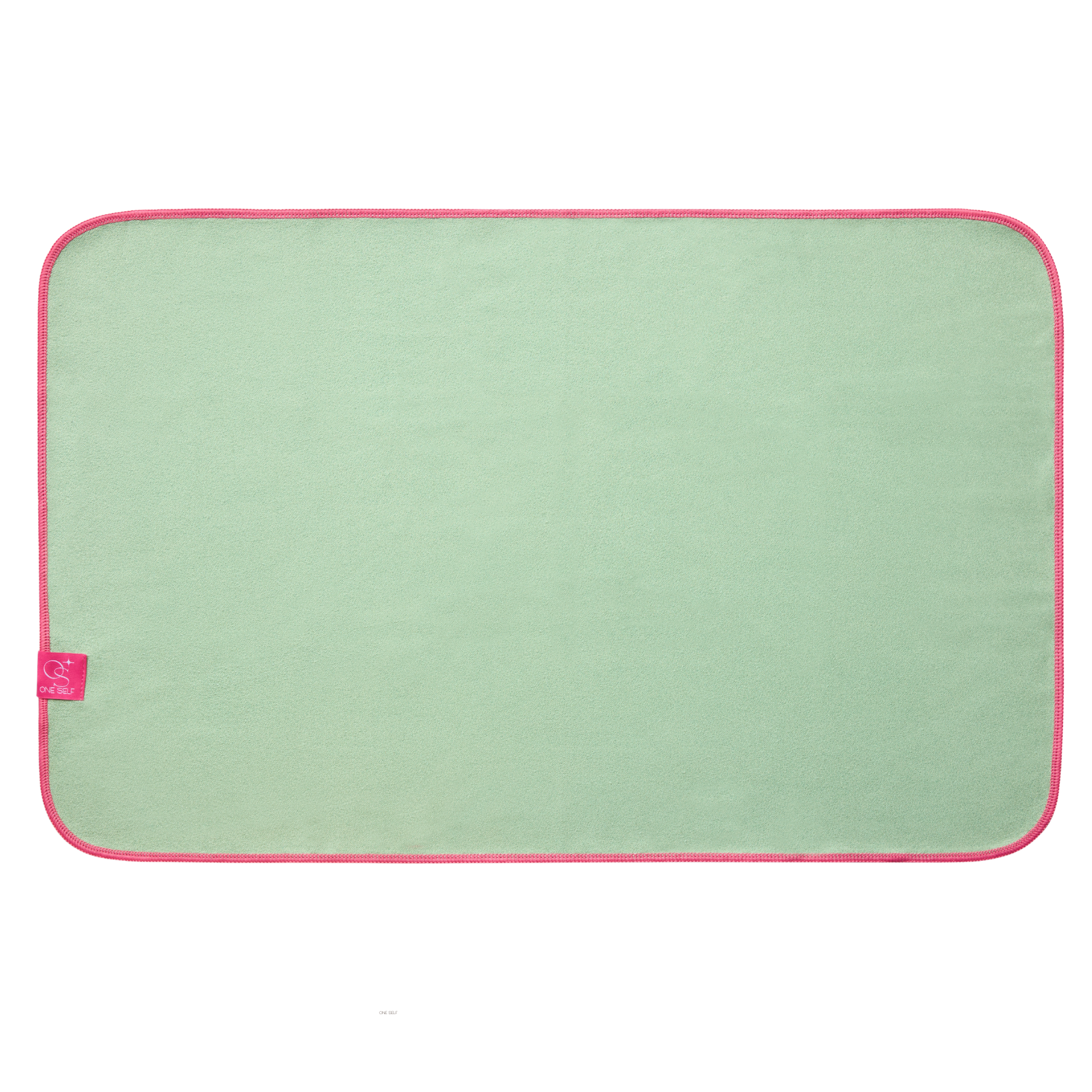 green hand towel with pink border