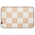 Checkered hand towel with beige and white squares on a white background