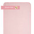 Pink yoga mat towel with 'Snap-Free' label on a white background