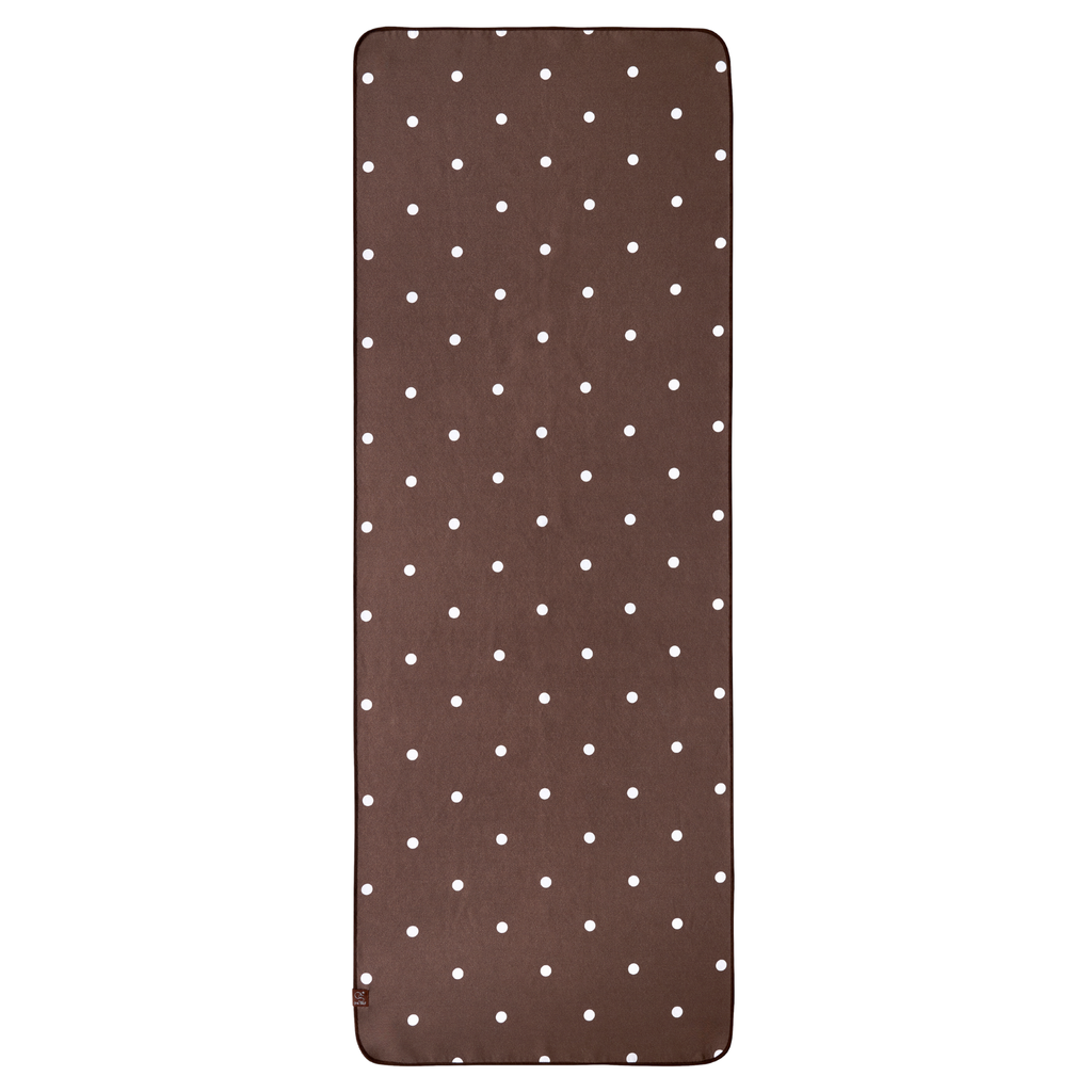 dark brown yoga mat towel with white polka dots