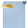 light blue yoga mat towel with "snap-ready" label