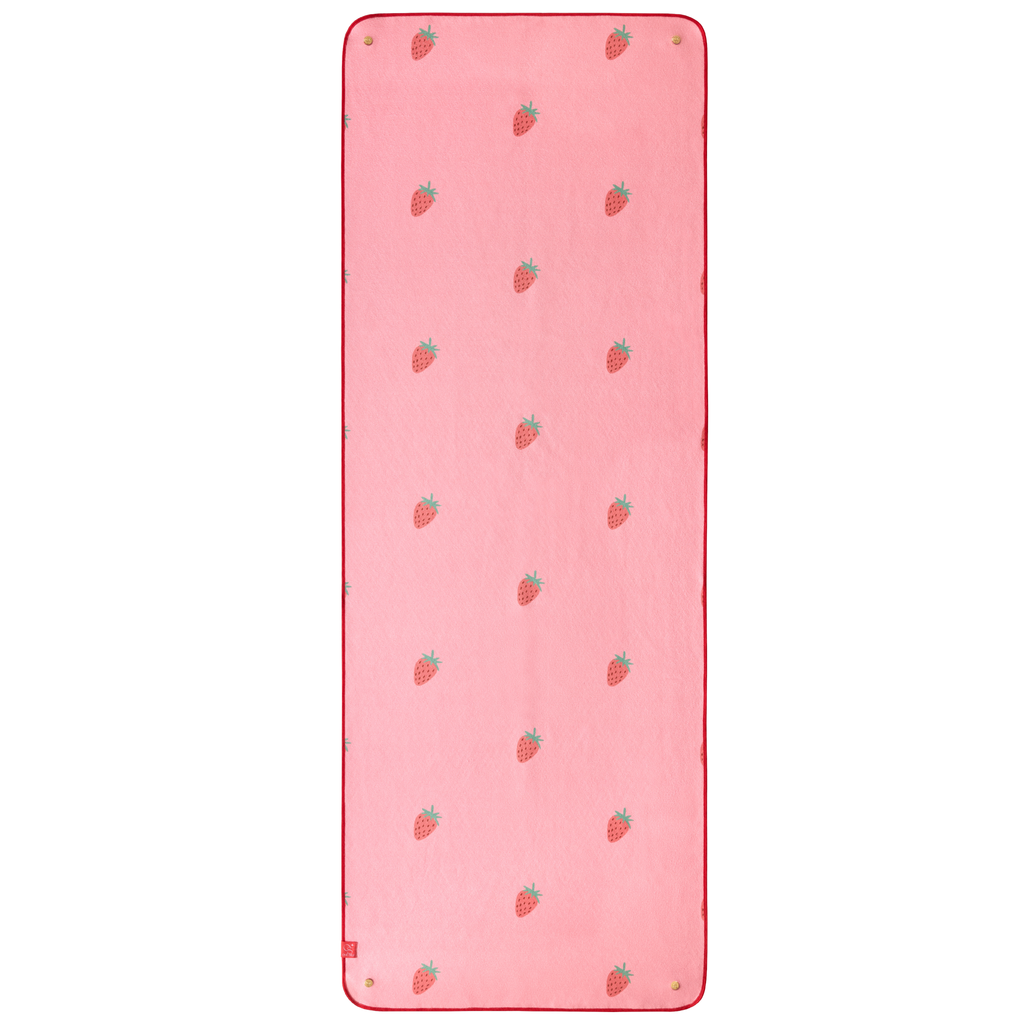pink yoga mat towel with strawberry print 