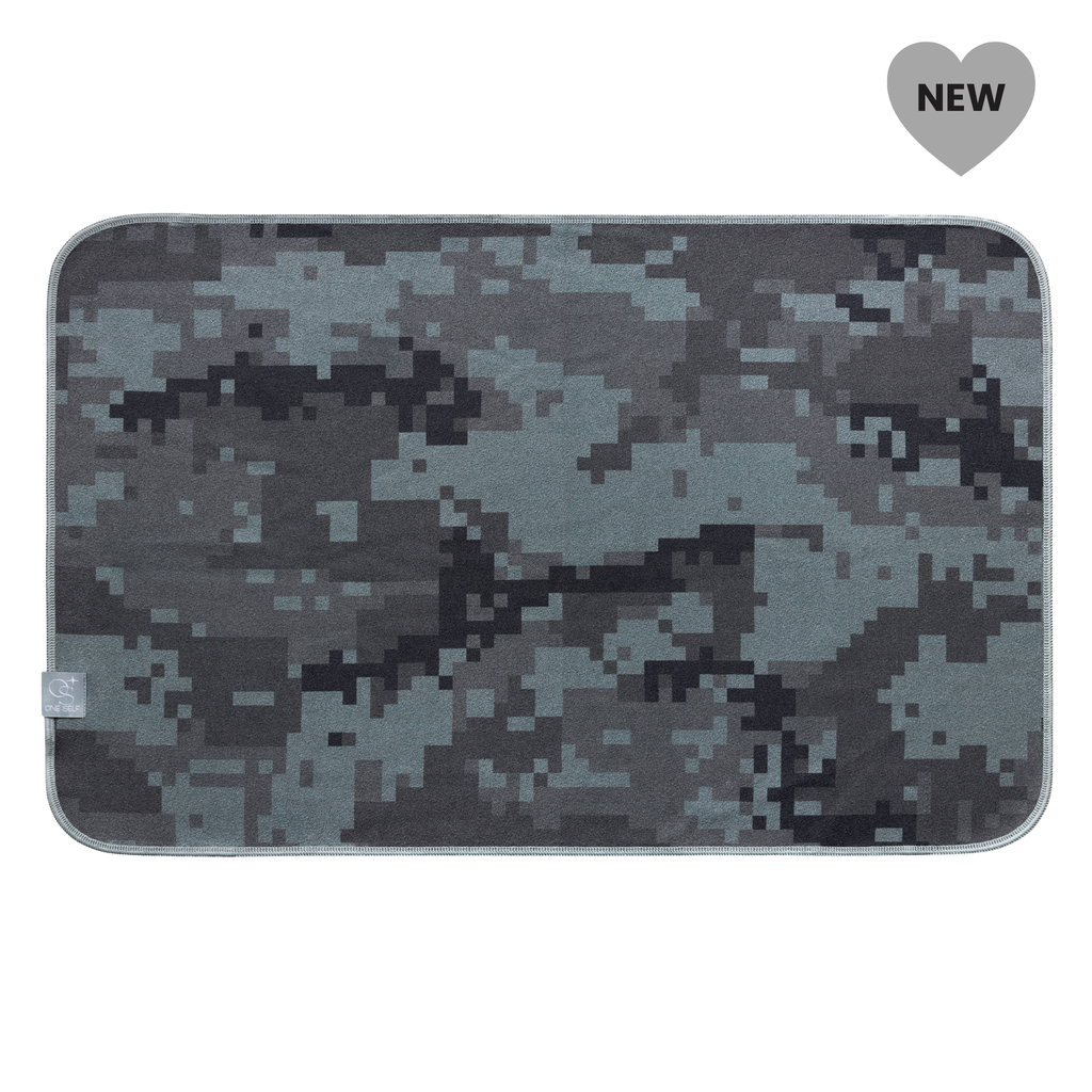 Camouflage-patterned hand towel with a 'NEW' label on a white background