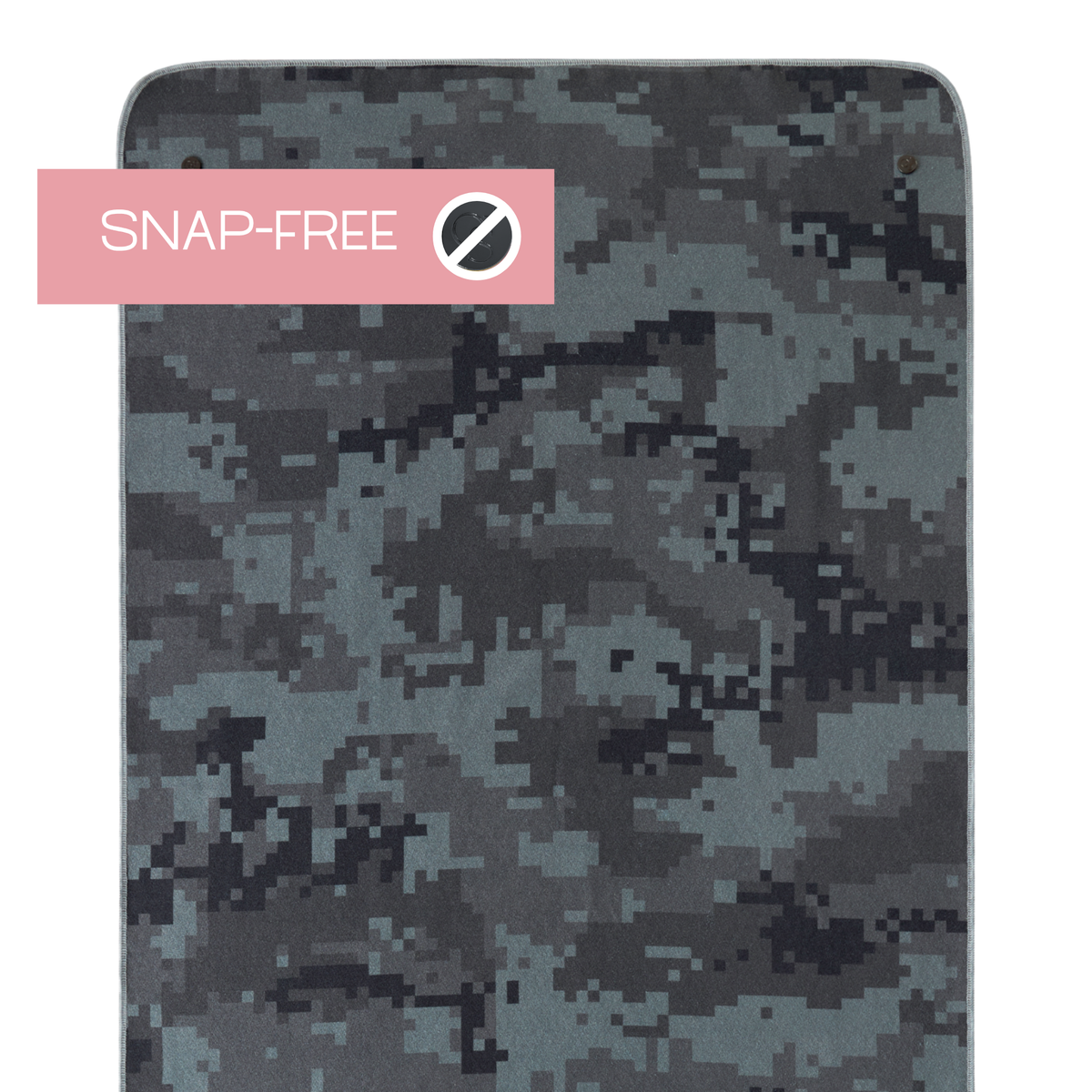 camo yoga mat towel with "snap free" label