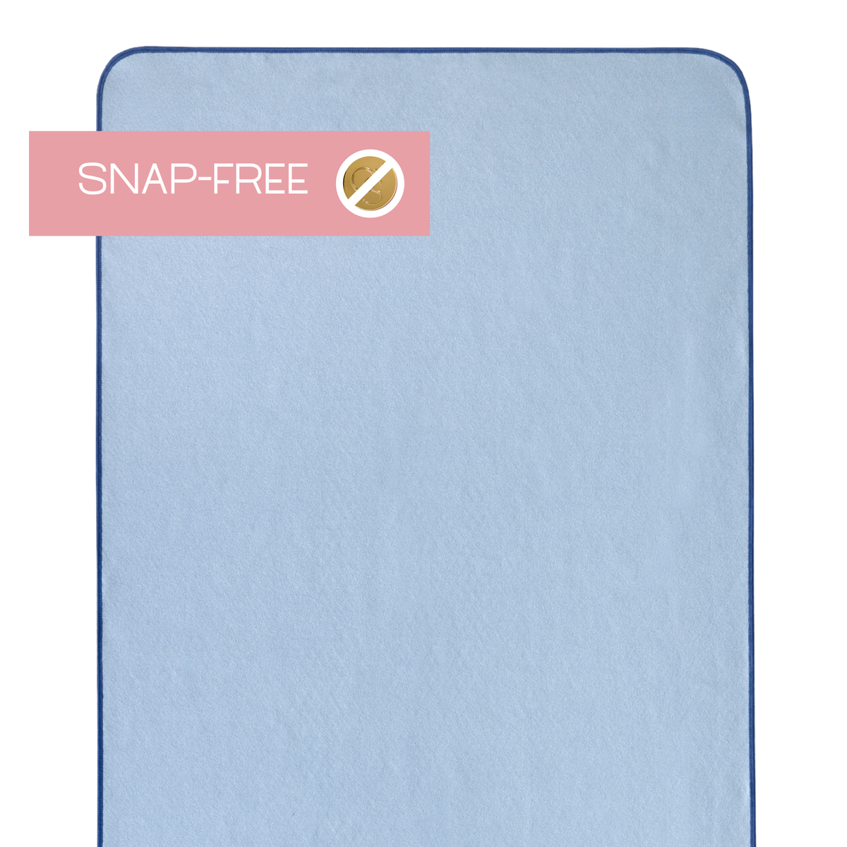 blue yoga mat towel with "snap free" label