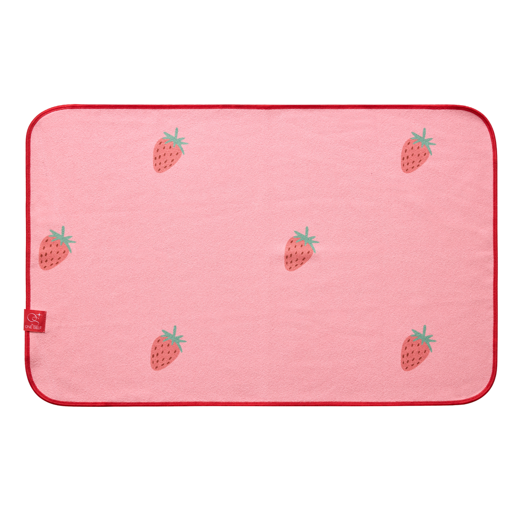 pink hand towel with strawberries