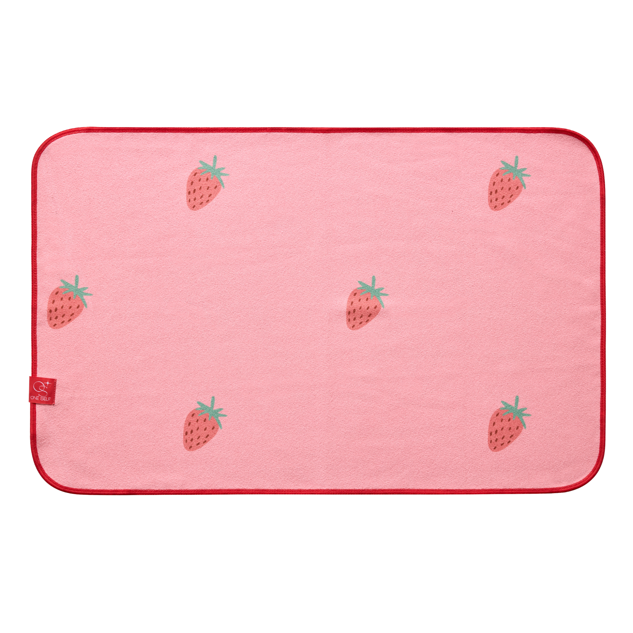 pink hand towel with strawberries