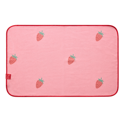 pink hand towel with strawberries