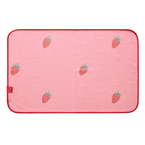 pink hand towel with strawberries