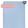 blue yoga mat towel with "snap-free" label
