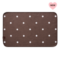 dark brown and white polka dot hand towel with one self logo and "new" label