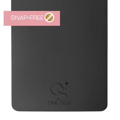 Black yoga mat product with one self logo and "snap free" label