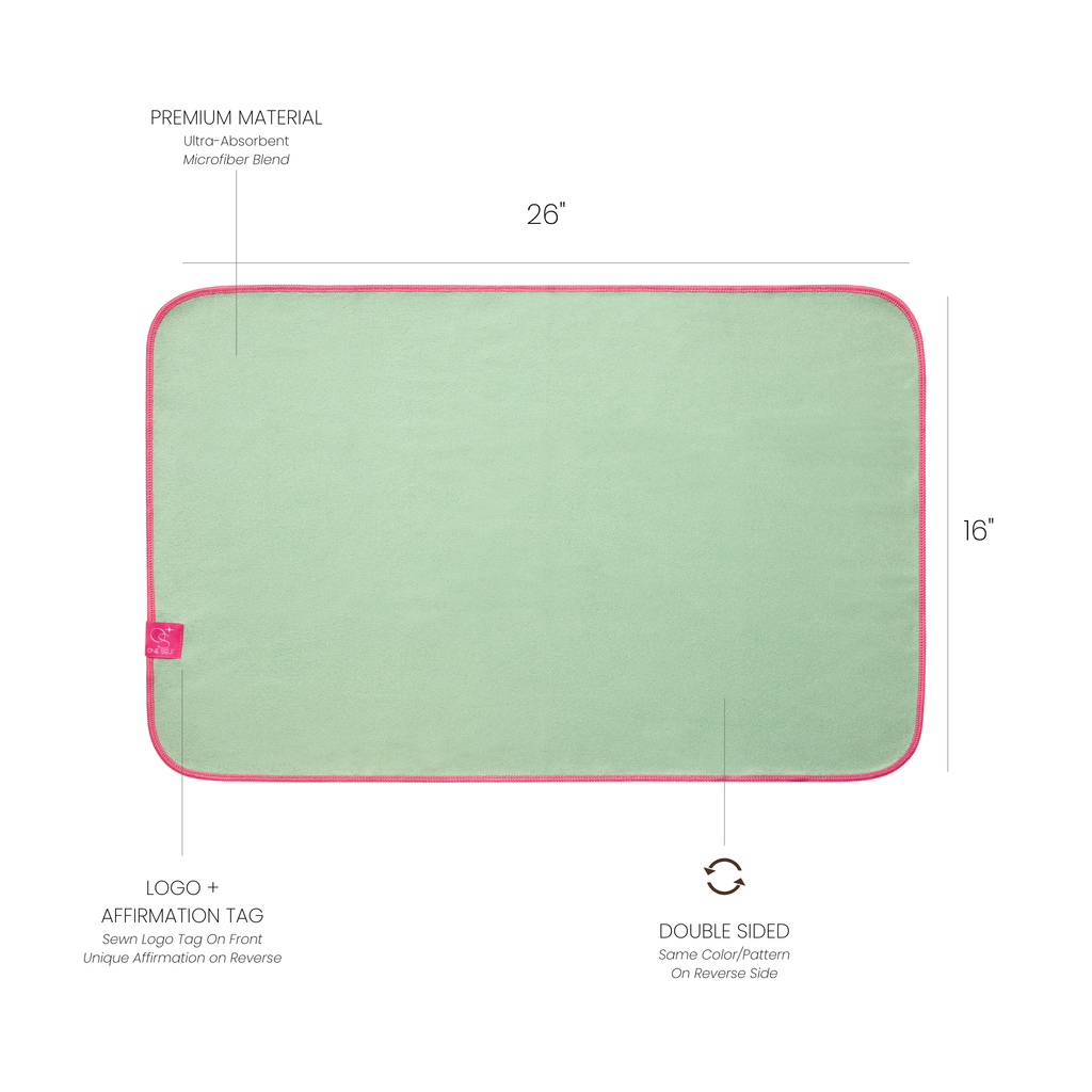 green hand towel with dimensions