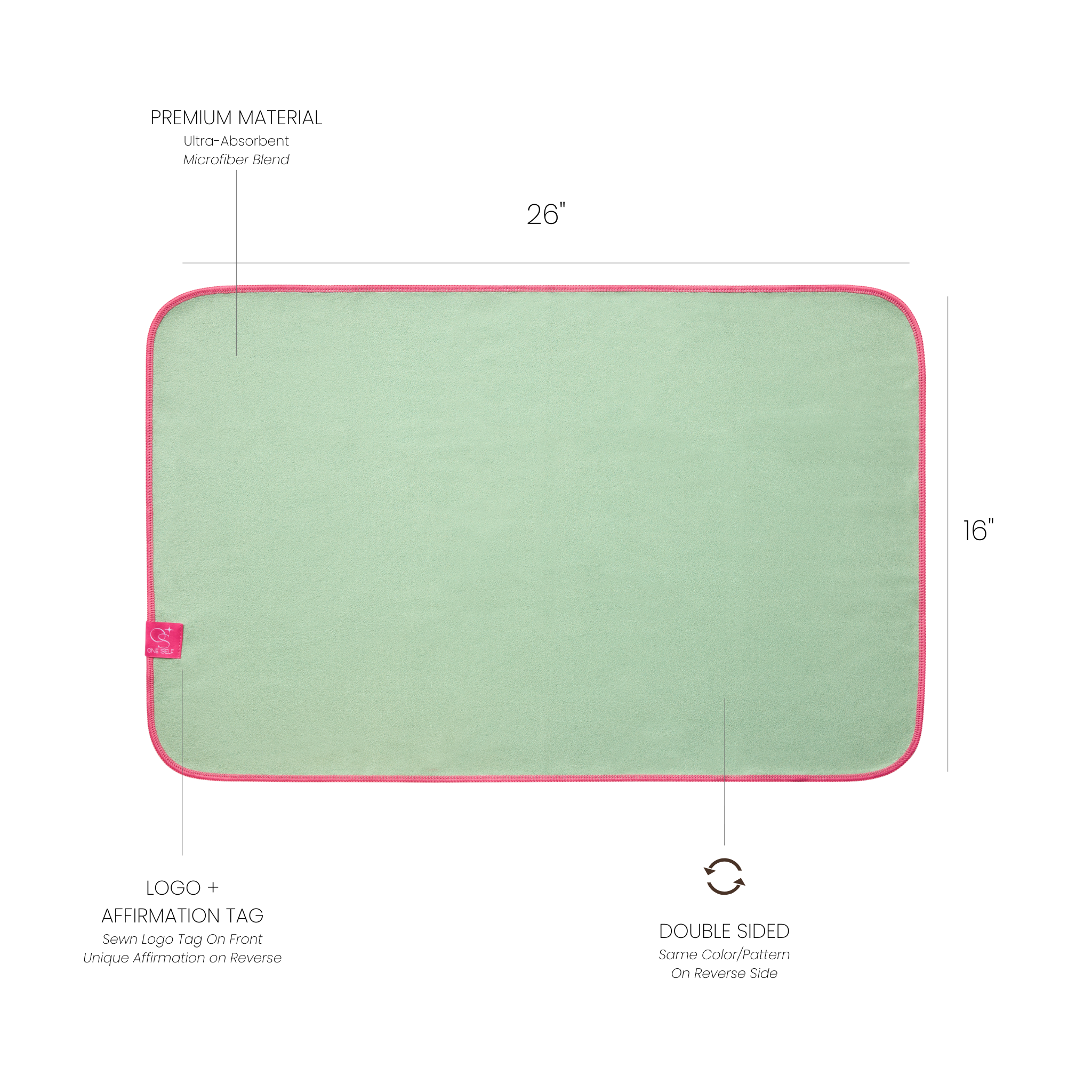 green hand towel with dimensions